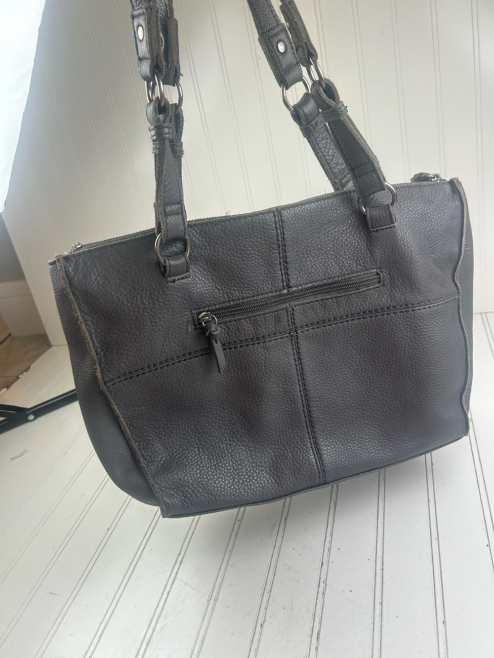 The Sak Vintage Y2K Gray Pebbled Leather Studded Boho Slouchy Shoulder Bag - Picture 12 of 14